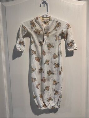 Vintage Carter's Cream Baby Gown with Teddy Bear Print